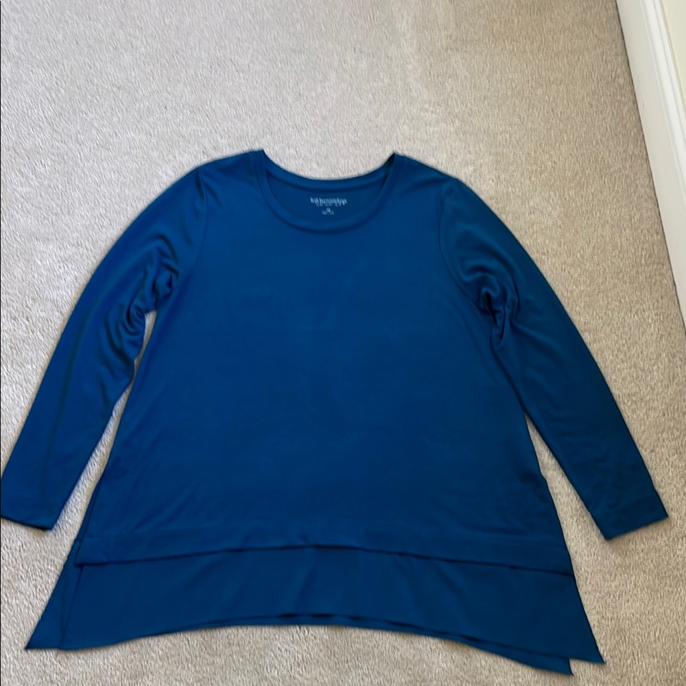 Soft Surroundings PetiteTeal Blue Relaxed Long Sleeve Tunic